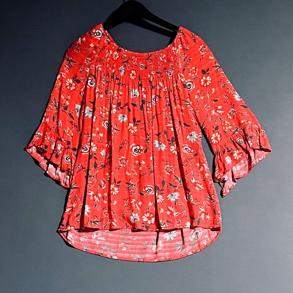 Westport Pink Floral Smocked Blouse Medium